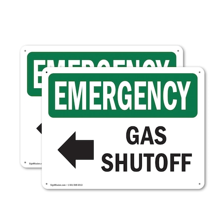 Signmission Gas Shutoff (Left Arrow) With Symbol, 14 in W x Rectangle, Aluminum OS-2PACK-EM-A-1014-L-10388